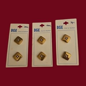 Vtg BGE Set of Six Goldtone Square Four Hole Buttons